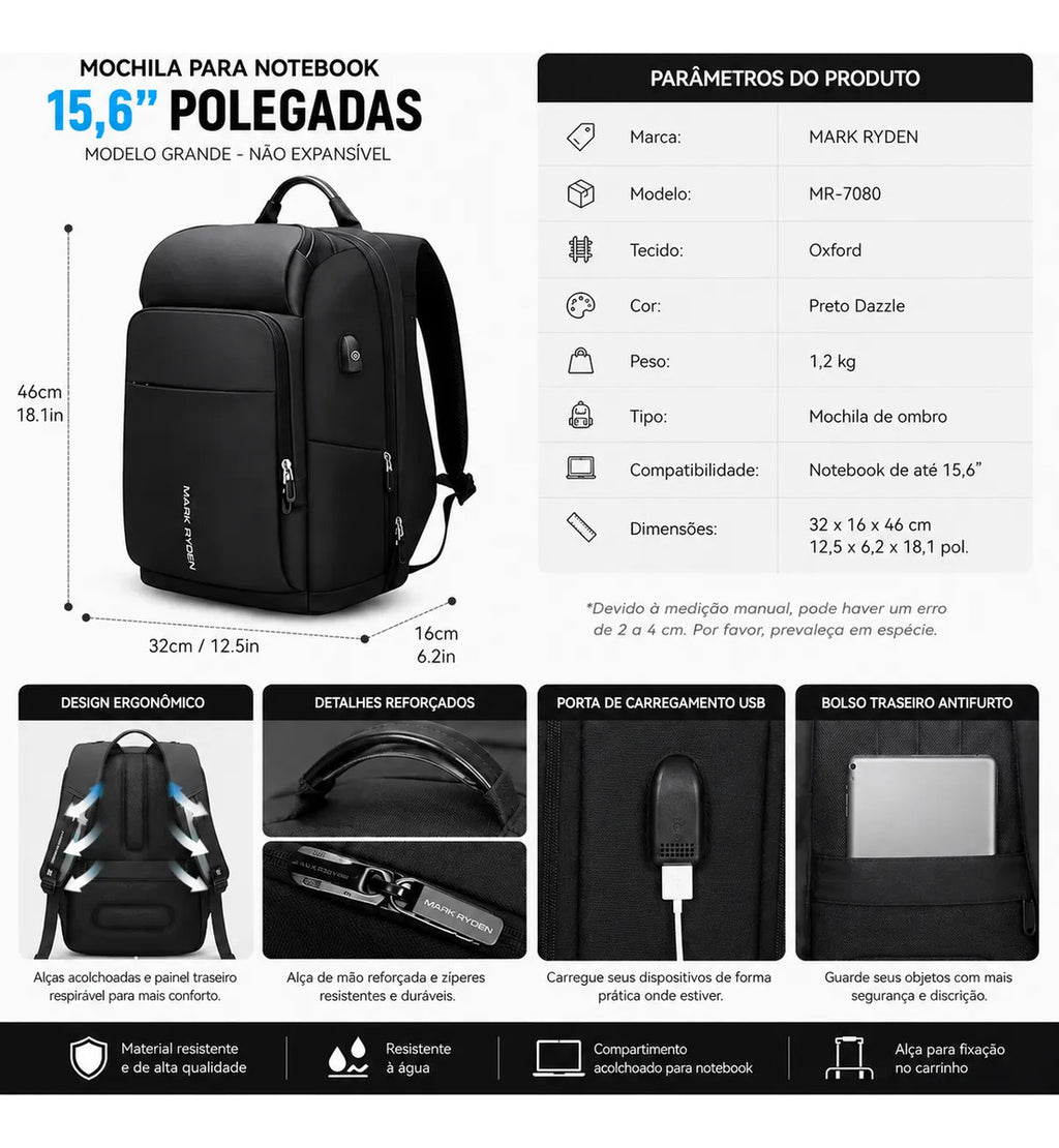Mochila Mark Ryden MR7080X 35L Notebook 15,6"