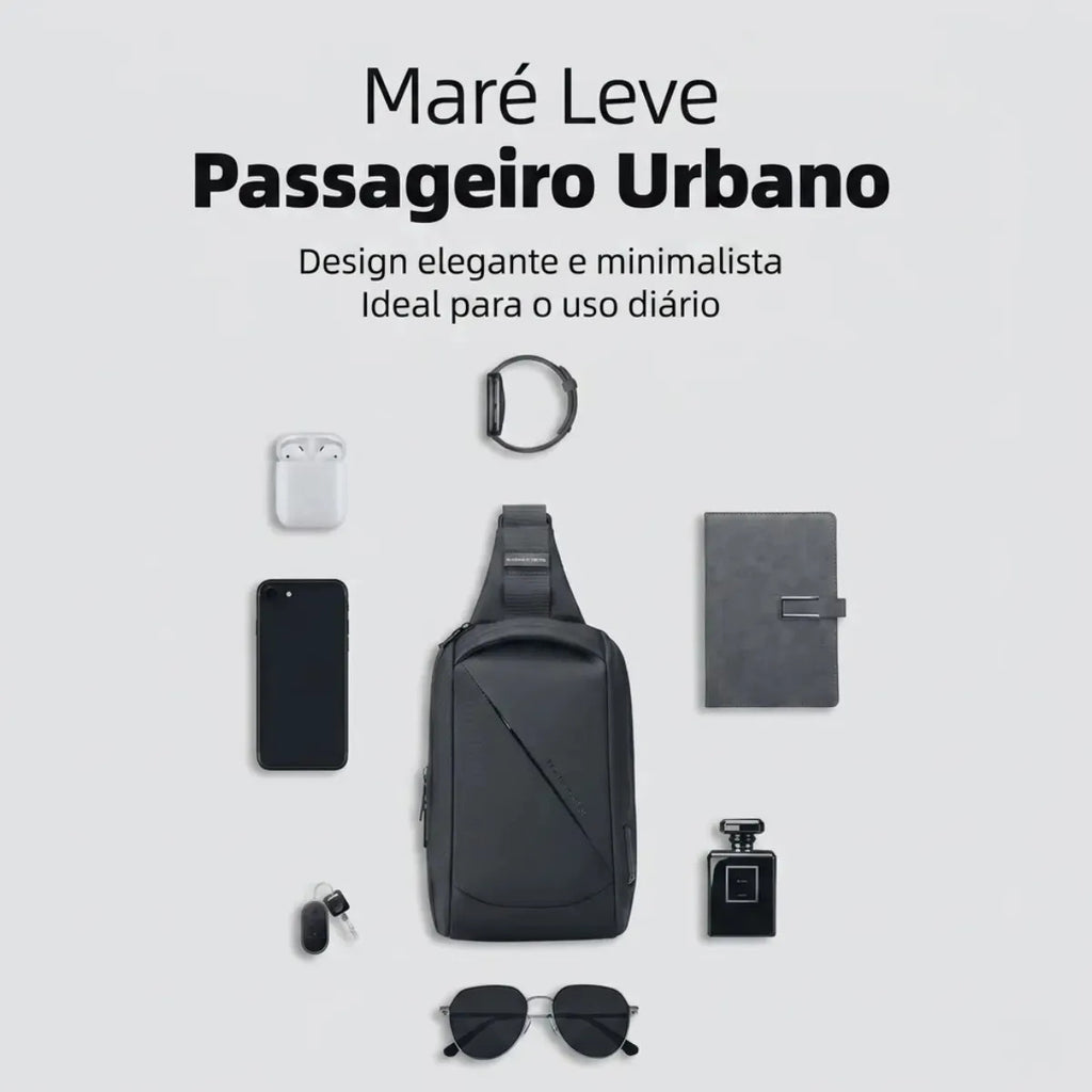 Pochete Transversal Mark Ryden ChargeSling MR127 USB RFID Preta