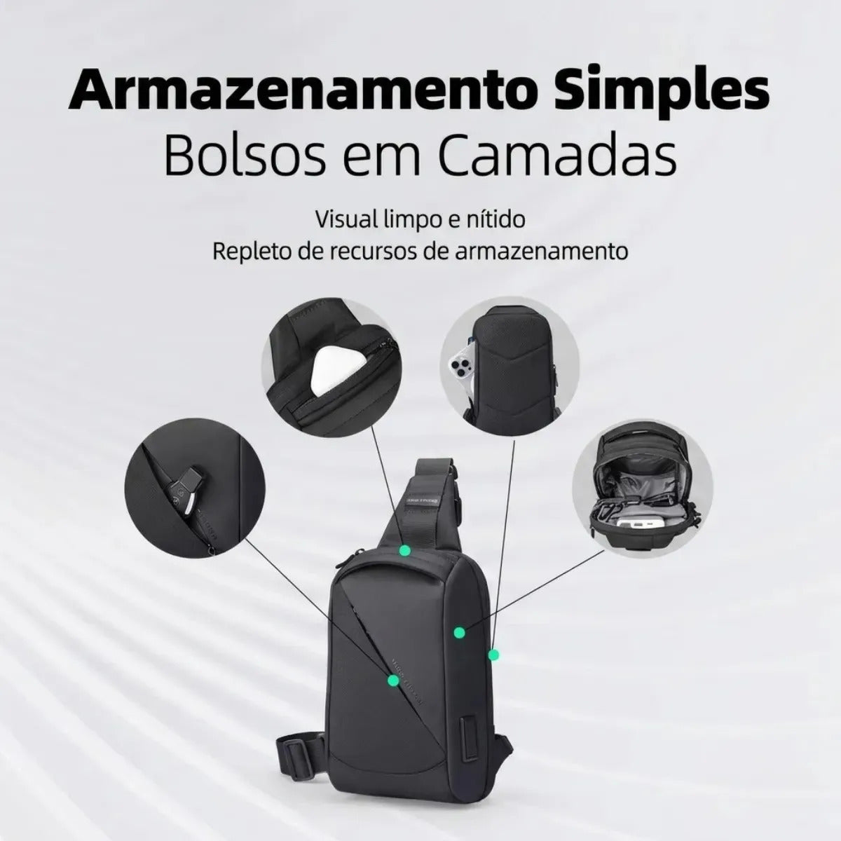 Pochete Transversal Mark Ryden ChargeSling MR127 USB RFID Preta