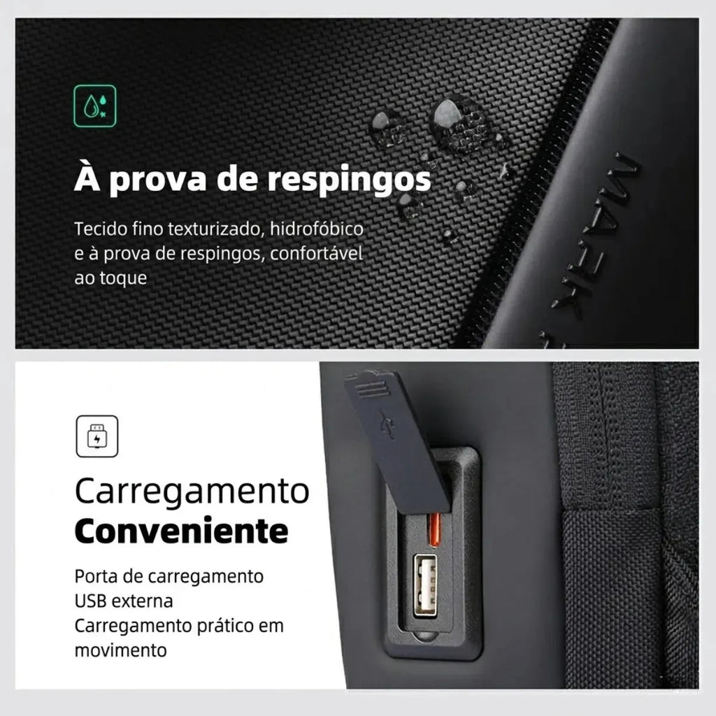 Pochete Transversal Mark Ryden ChargeSling MR127 USB RFID Preta
