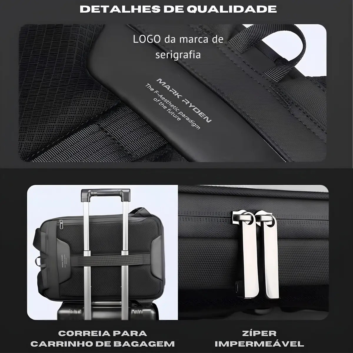 detalhes: correia de bagagem + ziper PT