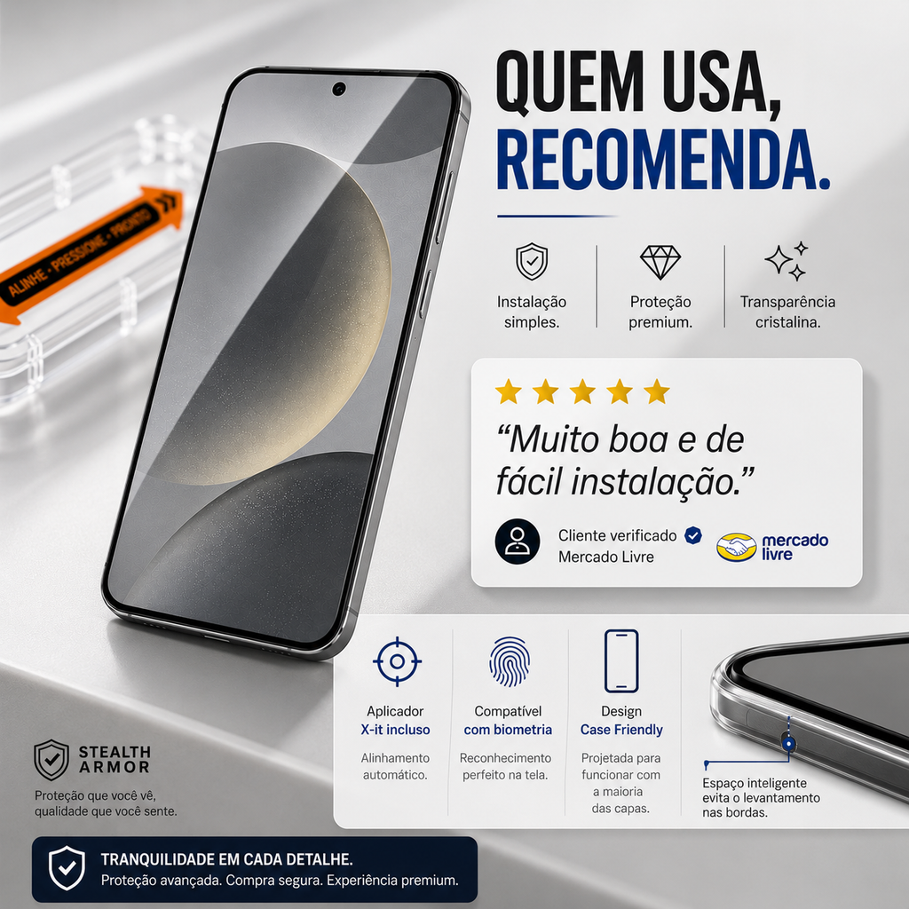 Película de Vidro 3D Stealth Armor Galaxy S26, S26 Ultra e Edge